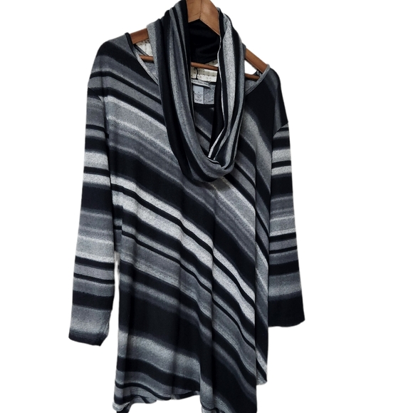 Diagonal Stripe Asymmetric Long Sleeve Sweater w/ Infinity Scarf | Cathe… - Picture 3 of 9